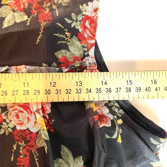 Bobbie Brooks Black Floral Mesh Blouse  Sz. XL Sheer Boutique Boho Top - Picture 8 of 9